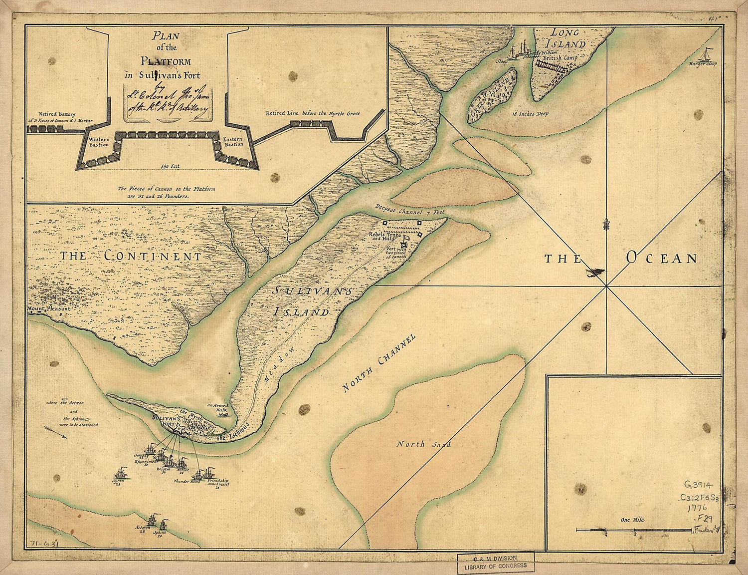 This old map of A Plan of the Attack of Fort Sulivan, Near Charles Town In South Carolina by a Squadron of His Majesty&