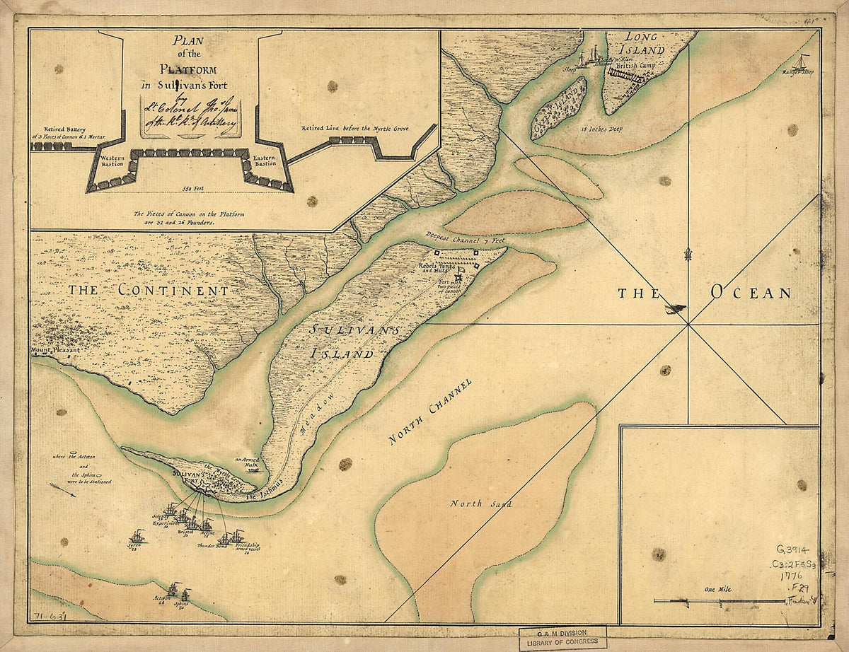 A Plan of the Attack of Fort Sulivan, Near Charles Town In South Carolina by a Squadron of His Majesty&