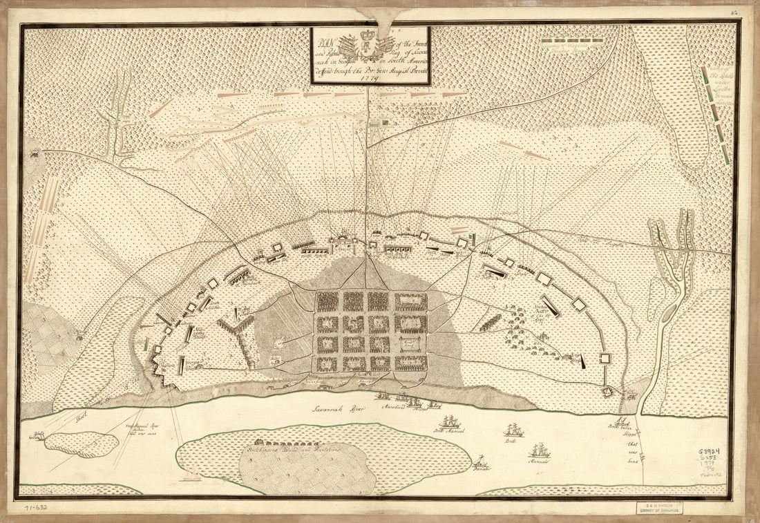 This old map of Plan of the French and Rebells Siege of Savannah In Georgia, In South sic America, Deffend: Through the Br: Gen: August Prevost, from 1779 was created by Augustine Prévost in 1779