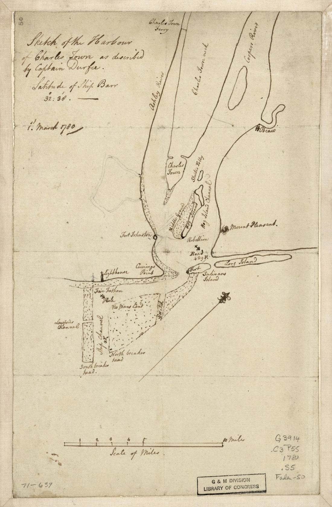 This old map of Sketch of the Harbour of Charles Town from 1780 was created by  Durfee in 1780
