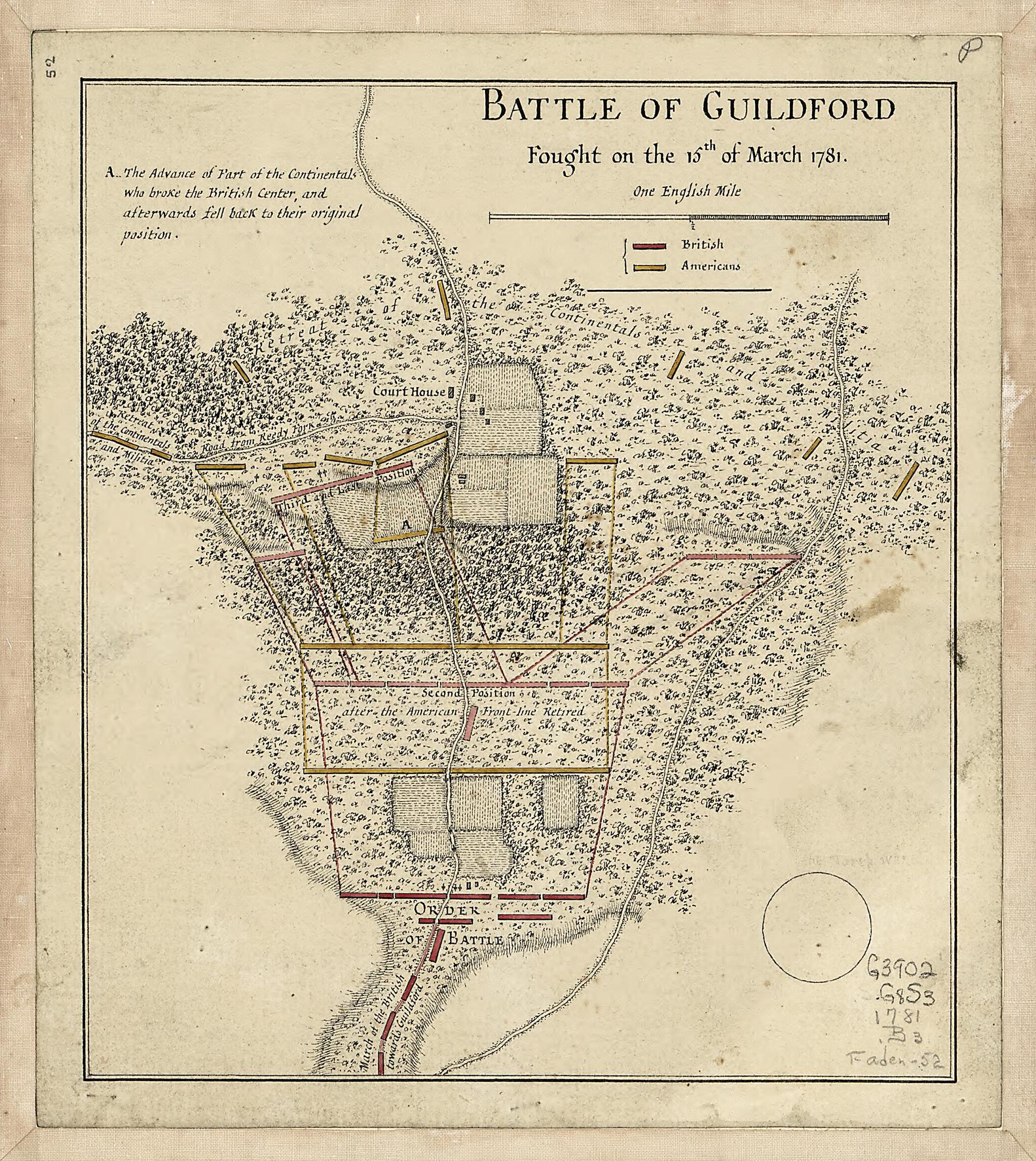 This old map of Battle of Guildford Fought On the 15th of March from 1781 was created by  in 1781