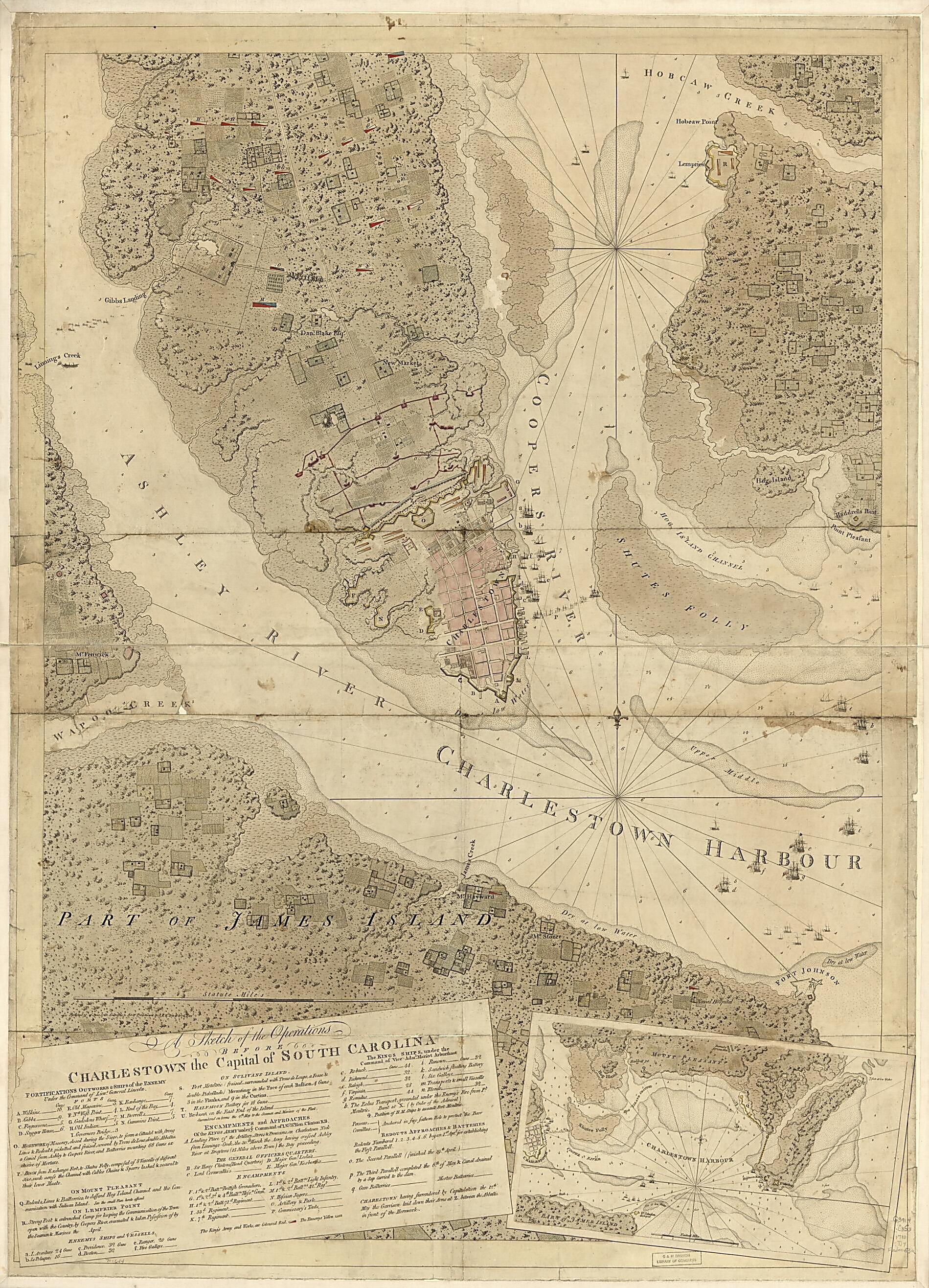 This old map of A Sketch of the Operations Before Charlestown, the Capital of South Carolina from 1780 was created by Joseph F. W. (Joseph Frederick Wallet) Des Barres in 1780