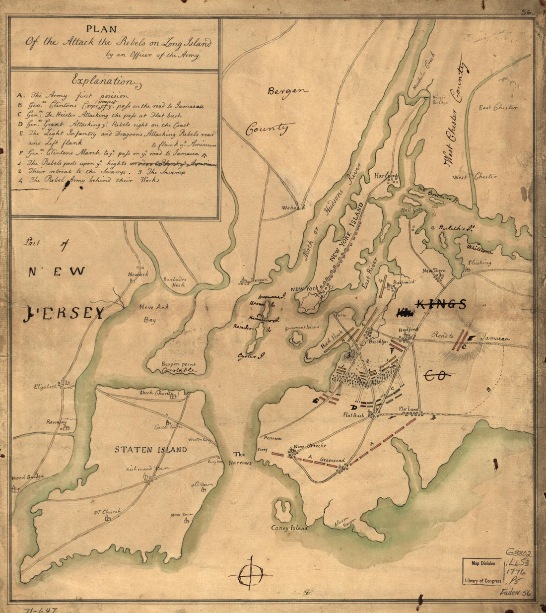 This old map of Plan of the Attack the Rebels On Long Island, by an Officer of the Army from 1776 was created by  in 1776