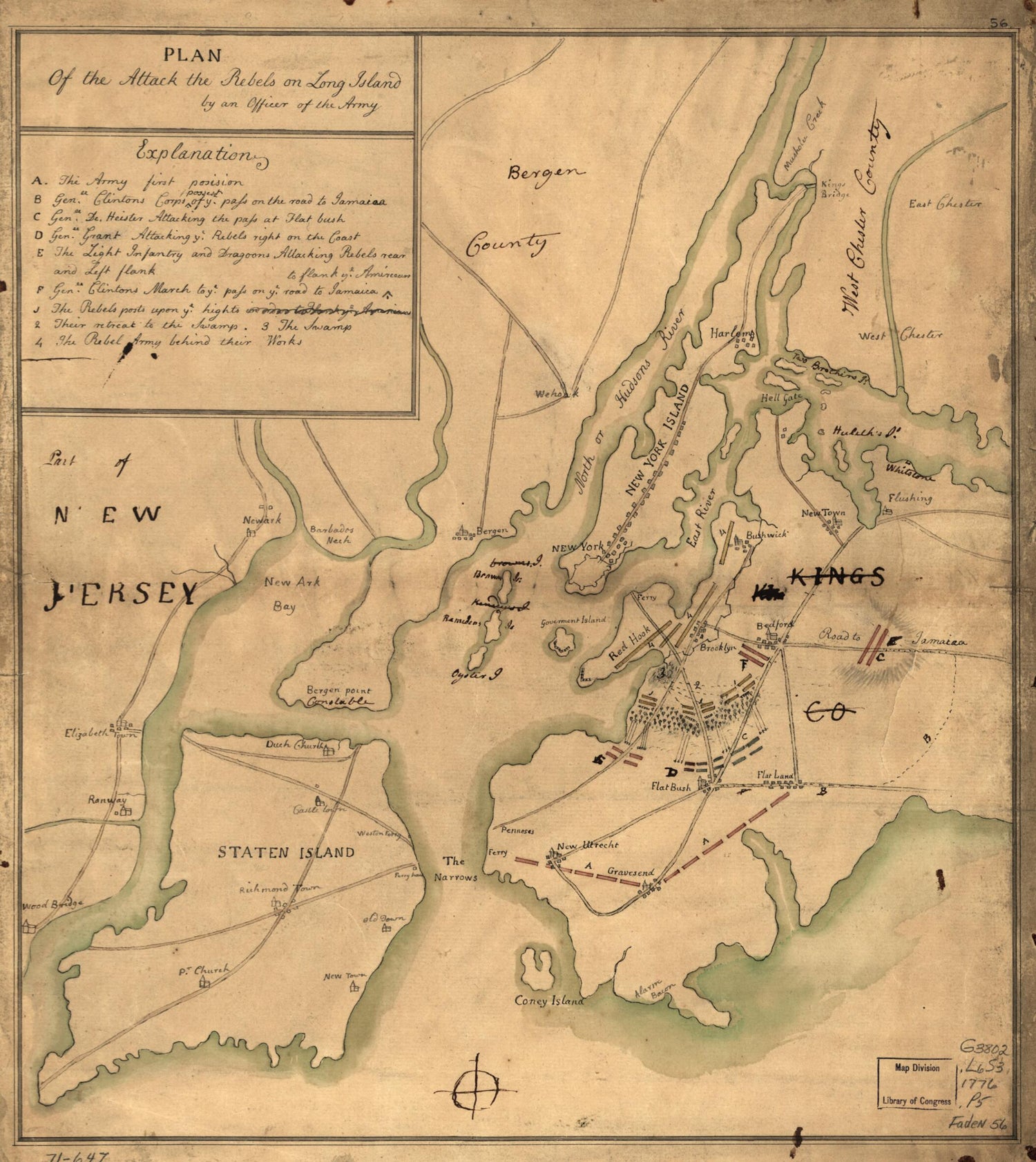This old map of Plan of the Attack the Rebels On Long Island, by an Officer of the Army from 1776 was created by  in 1776