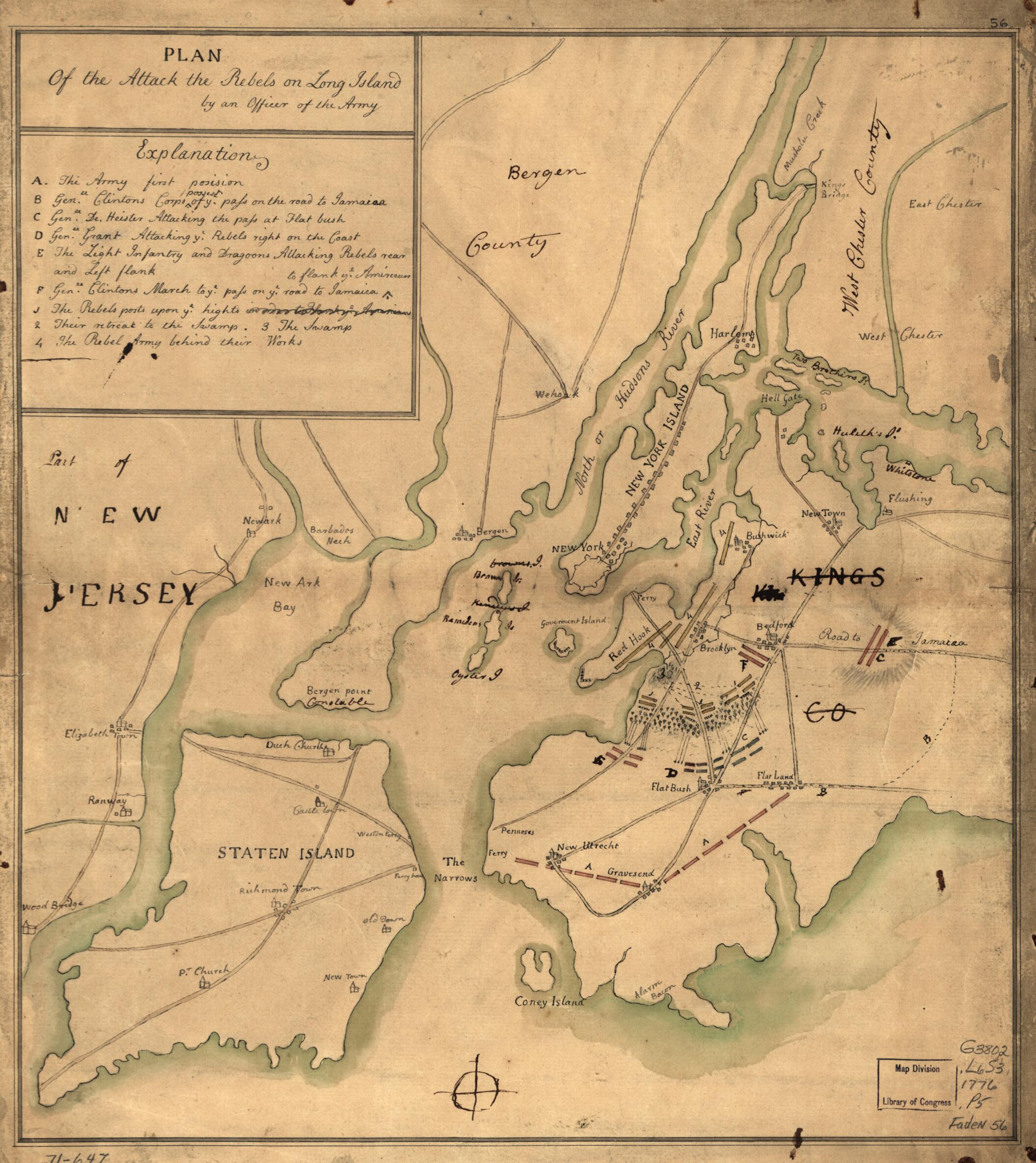 This old map of Plan of the Attack the Rebels On Long Island, by an Officer of the Army from 1776 was created by  in 1776
