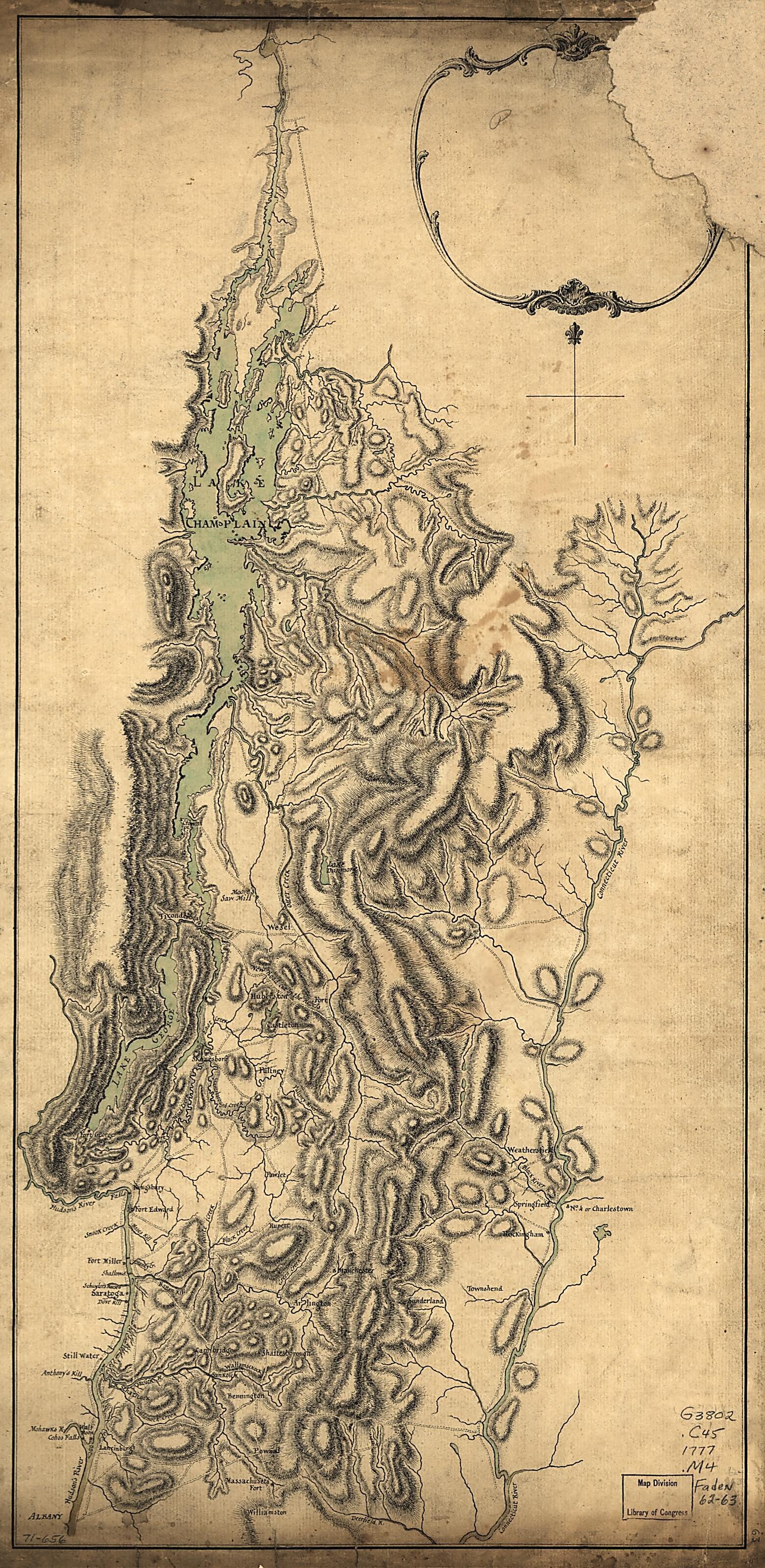 This old map of Lake Champlain and Lake George, and the Country Between the Hudson and the Lakes On the West, and Connecticut River On the East from 1777 was created by  Medcalfe in 1777