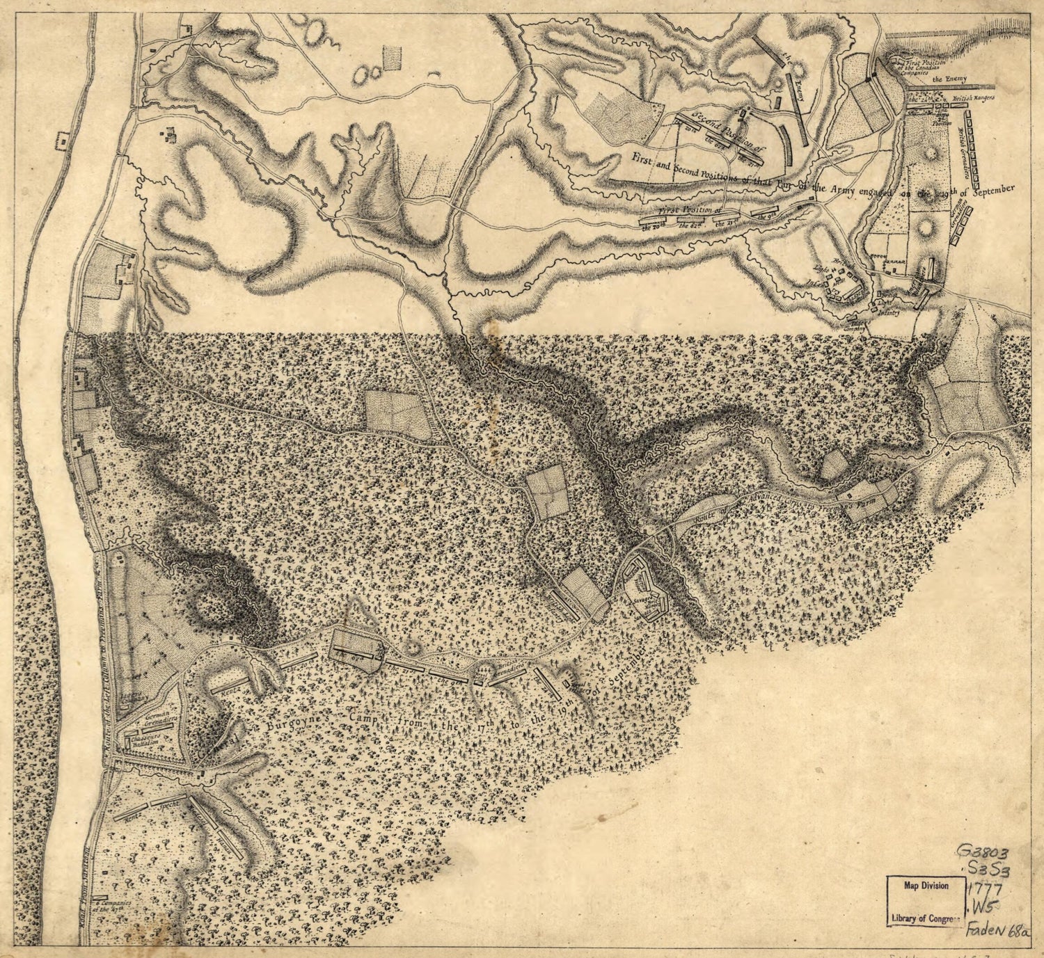 This old map of Plan of the Encampment and Position of the Army Under His Excelly. Lt. General Burgoyne at Swords House On Hudson&