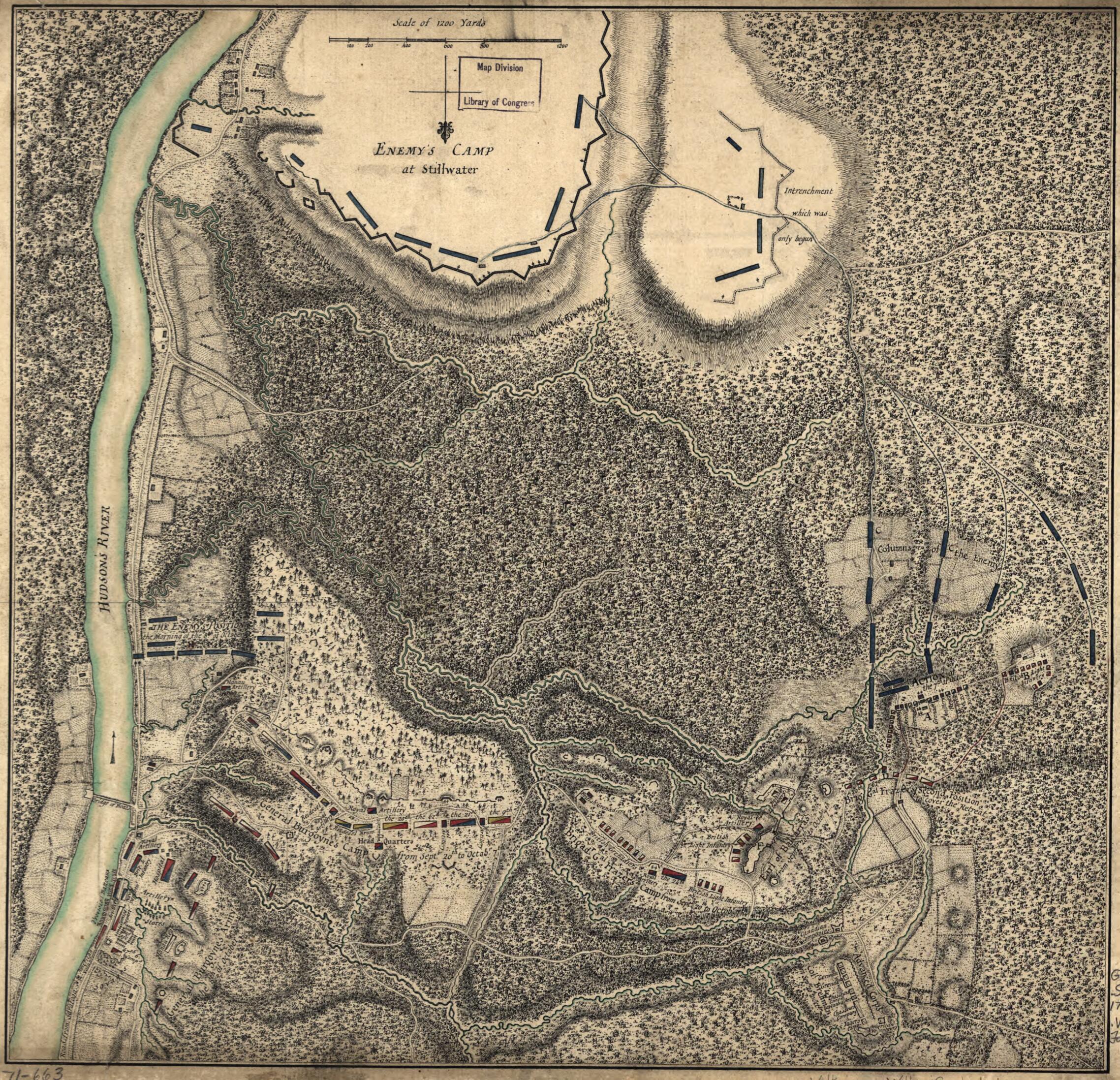 This old map of Plan of the Encampment and Position of the Army Under His Excelly. Lt. General Burgoyne at Bræmus Heights On Hudson&