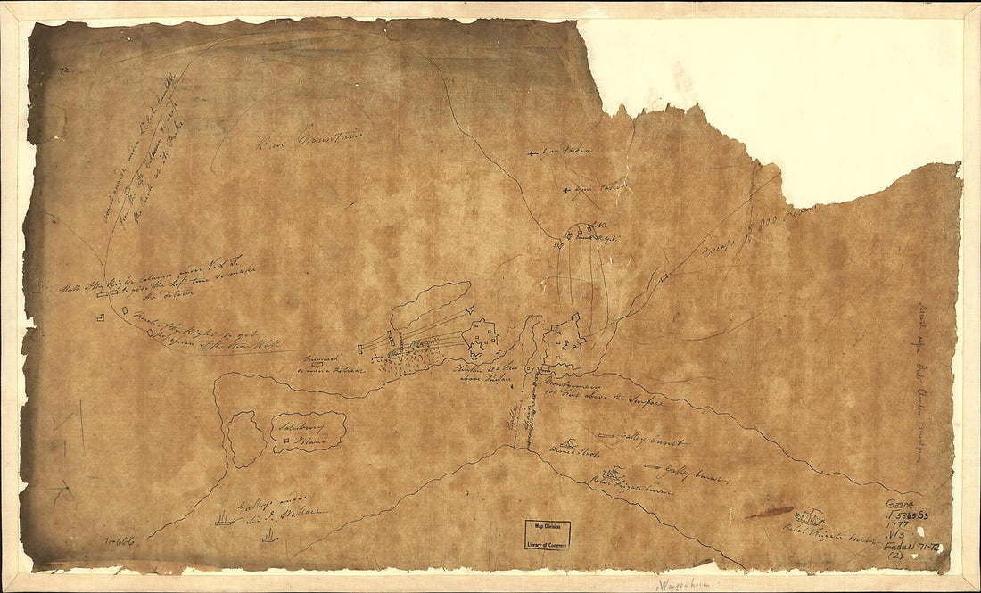 This old map of Sketch of Forts Clinton &amp; Montgomery from 1777 was created by Friedrich Adam Julius Von Wangenheim in 1777
