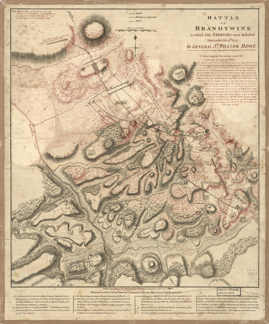 This old map of Battle of Brandywine In Which the Americans Were Defeated : September the 11th, 1777 by General Sr. William Howe from 1784 was created by William Faden, S. W. Werner in 1784