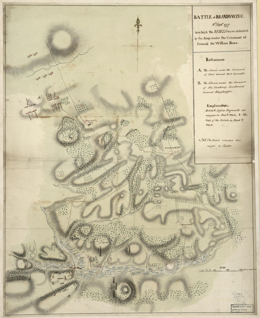 This old map of Battle of Brandywine, 11th Septr. from 1777, In Which the Rebels Were Defeated by the Army Under the Command of General Sir William Howe was created by  in 1777