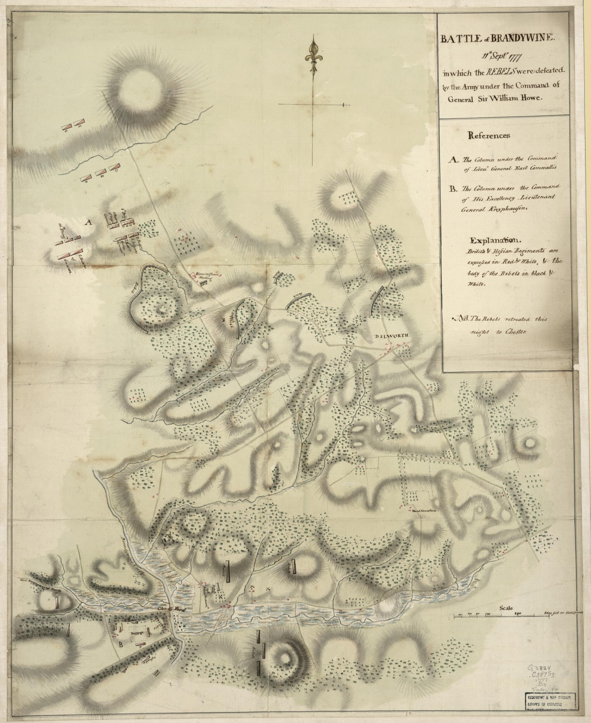 This old map of Battle of Brandywine, 11th Septr. from 1777, In Which the Rebels Were Defeated by the Army Under the Command of General Sir William Howe was created by  in 1777