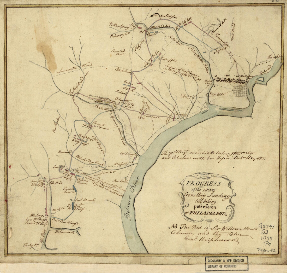 This old map of Progress of the Army from Their Landing Till Taking Possession of Philadelphia from 1777 was created by  in 1777