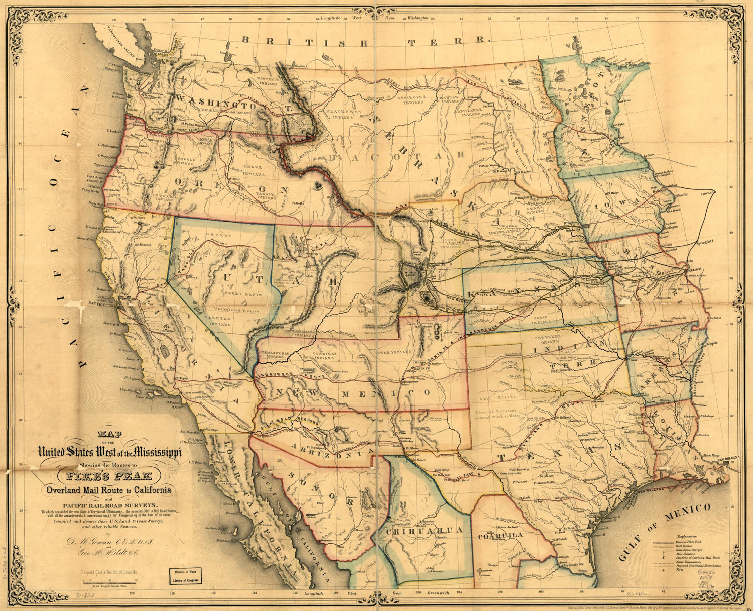 This old map of Map of the United States West of the Mississippi Showing the Routes to Pike&