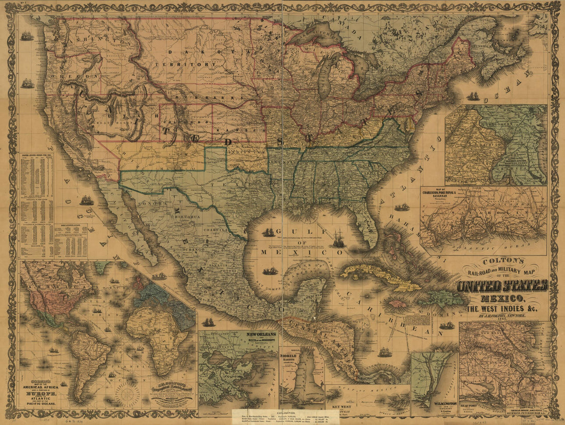 This old map of Road and Military Map of the United States, Mexico, the West Indies, &amp;c from 1862 was created by J. H. (Joseph Hutchins) Colton in 1862