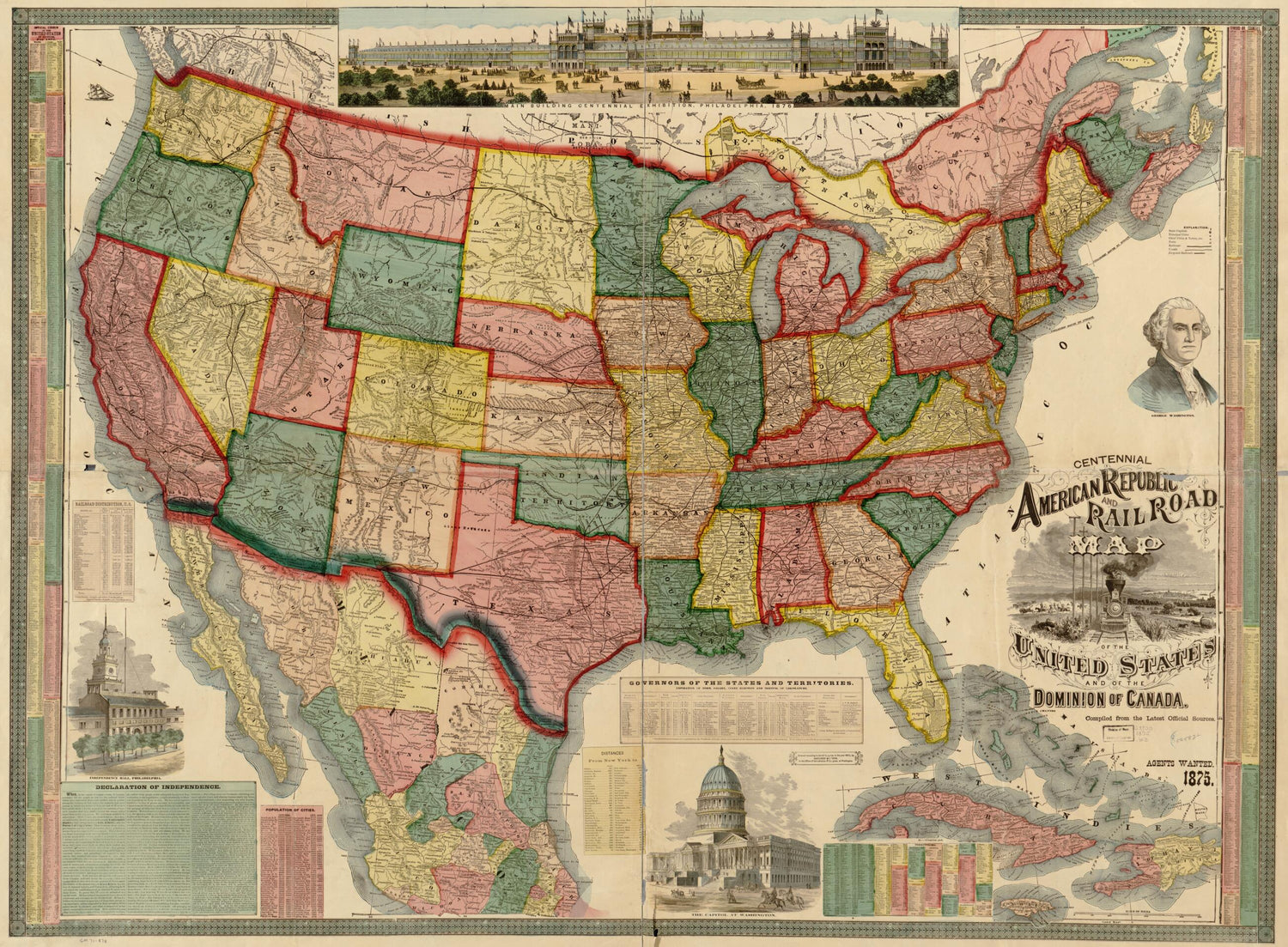 This old map of Centennial American Republic and Railroad Map of the United States and of the Dominion of Canada. Compiled from the Latest Official Sources from 1875 was created by Gaylord Watson in 1875