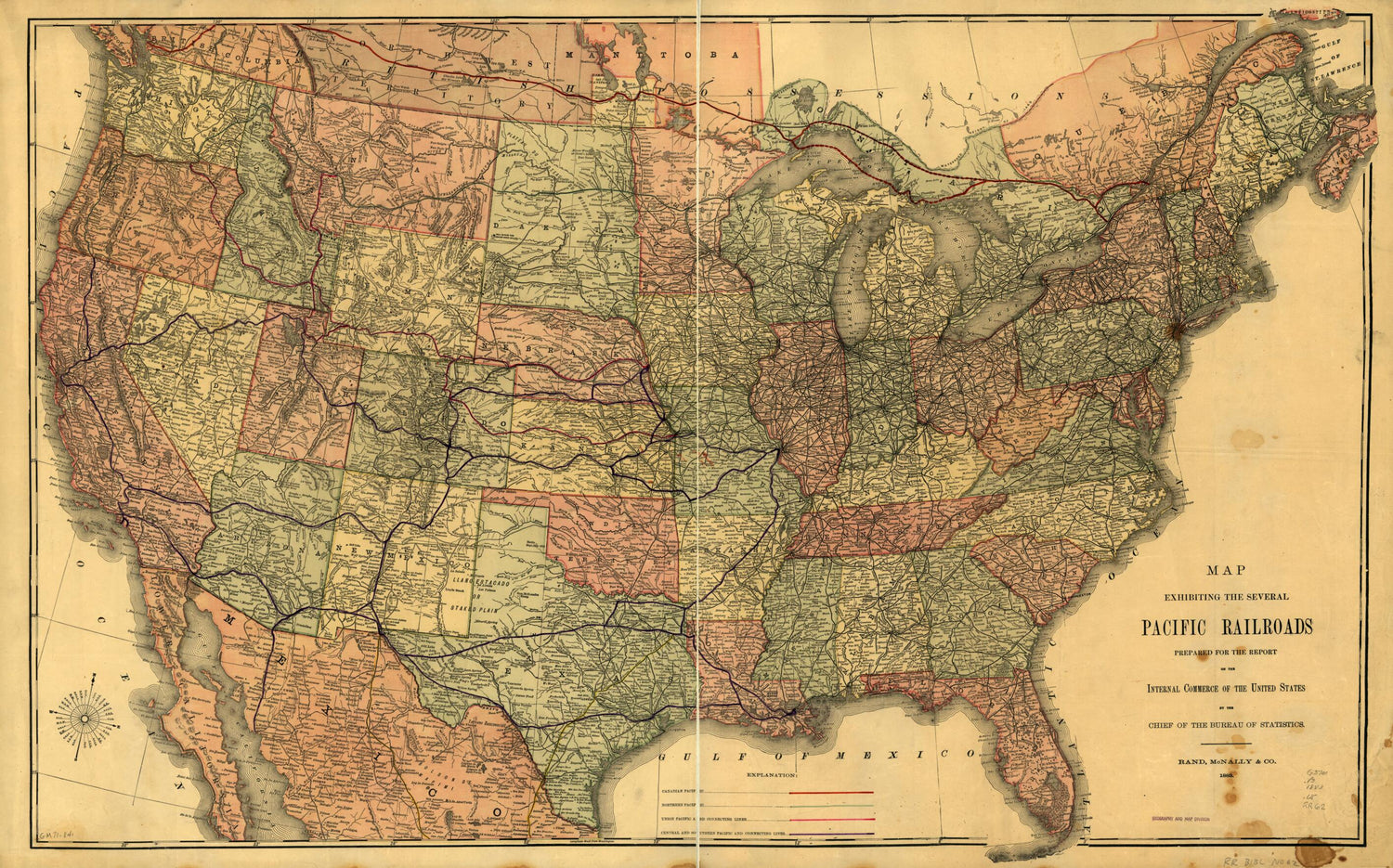 This old map of Map Exhibiting the Several Pacific Railroads from 1883 was created by  Rand McNally and Company,  United States. Department of Commerce and Labor. Bureau of Statistics in 1883