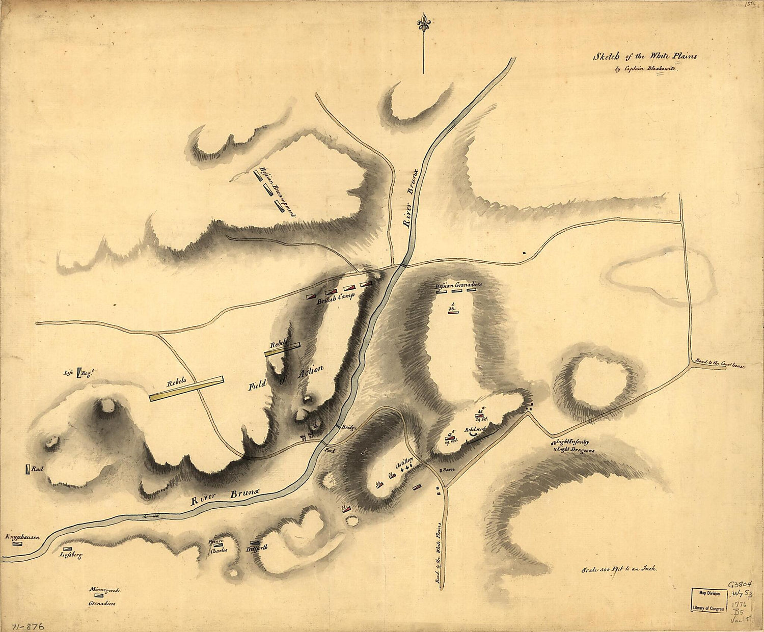 This old map of Sketch of the White Plains from 1776 was created by Charles Blaskowitz in 1776