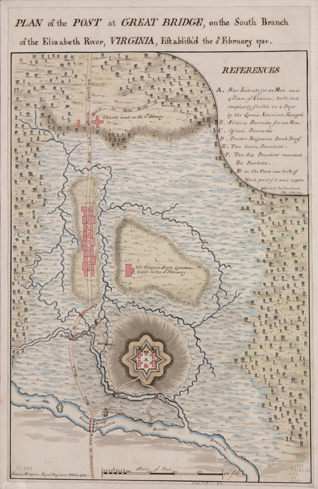 This old map of Plan of the Post at Great Bridge, On the South Branch of the Elizabeth River, Virginia, Establish&