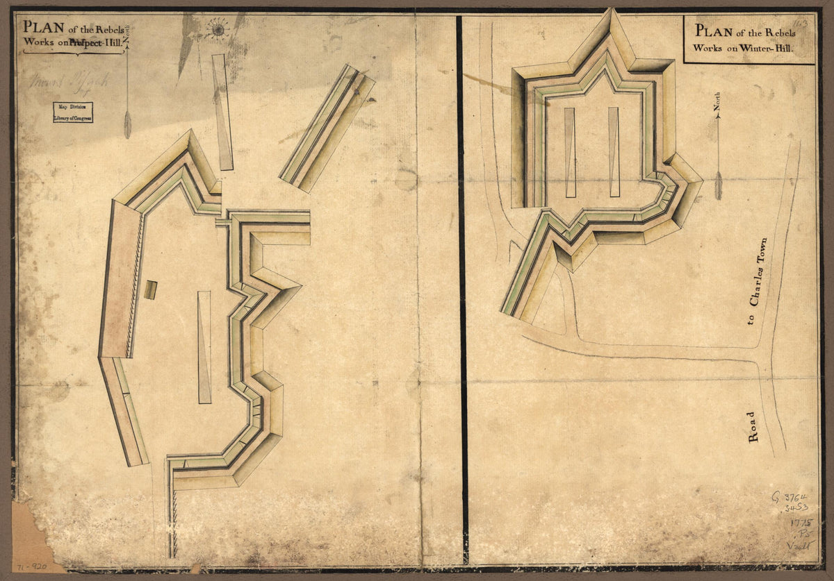 Hill. Plan of the Rebels Works On Winter-Hill 1775 by Relic Map Company