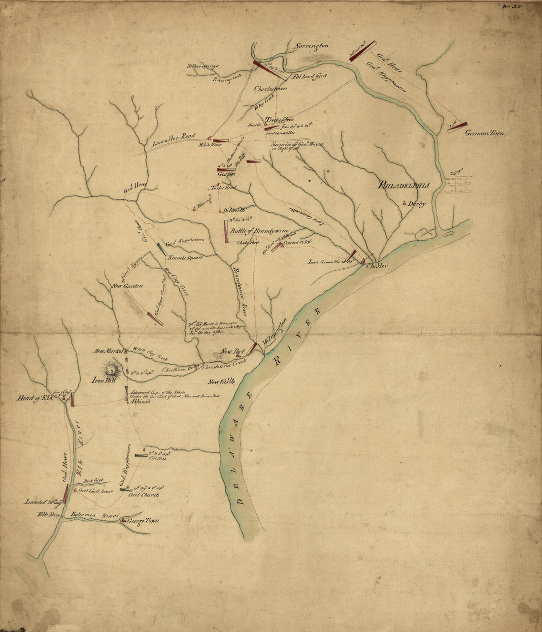 This old map of Operations of the British Army, from the 25th August to 26th Sept. from 1777 was created by John Montrésor in 1777