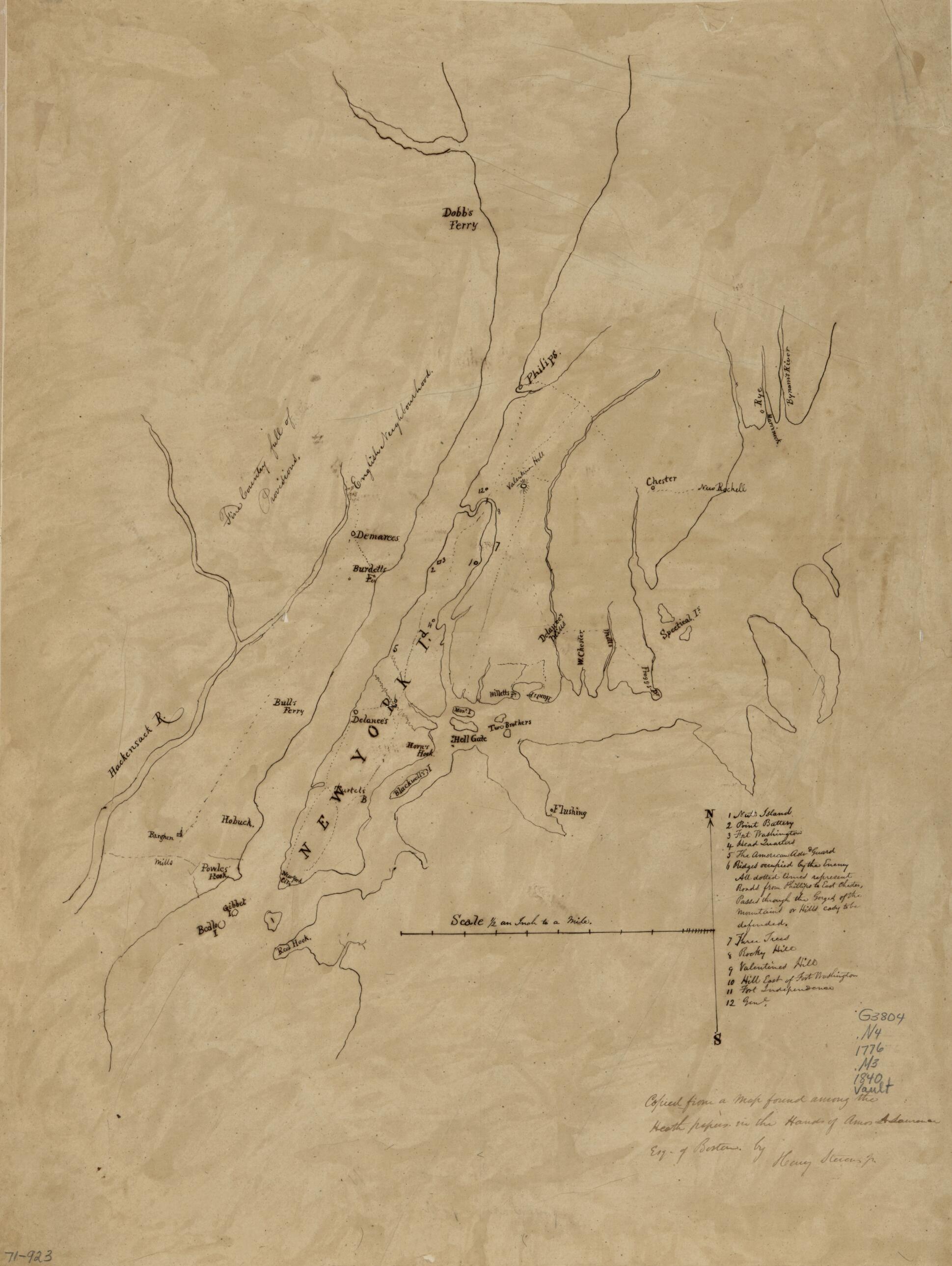 This old map of Map of New York Island and Vicinity from 1840 was created by William Heath, Henry Stevens in 1840