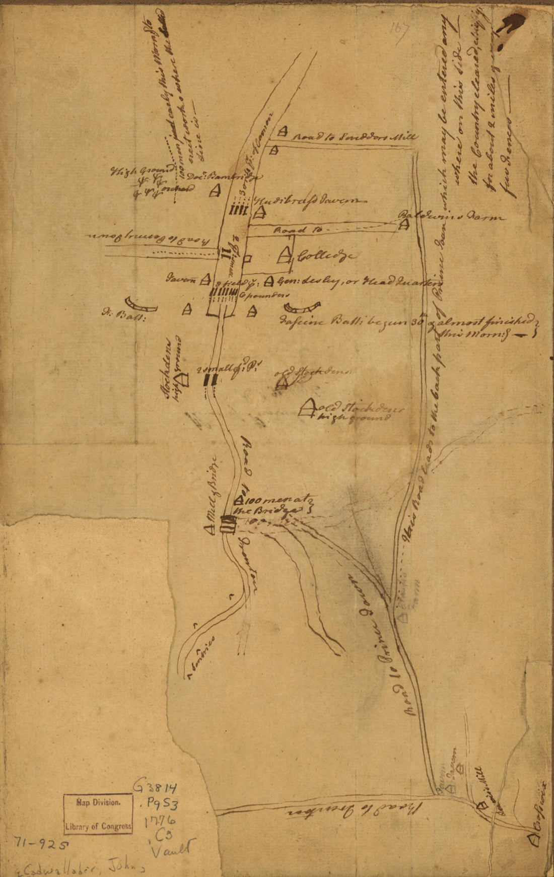 This old map of Plan of Princeton, Dec. 31, from 1776 was created by John] [Cadwalader in 1776