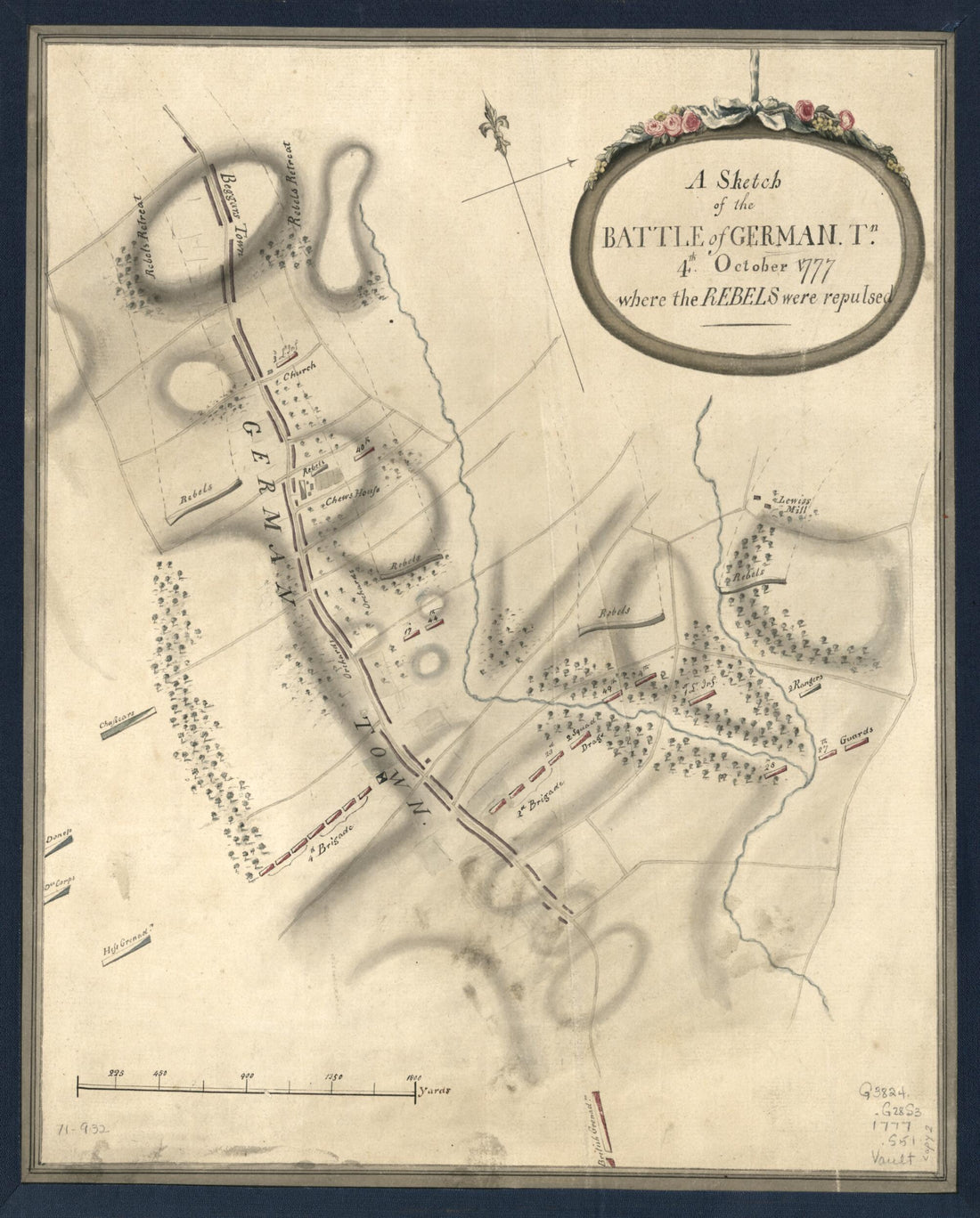 This old map of A Sketch of the Battle of German. Tn., 4th. October from 1777, Where the Rebels Were Repulsed was created by John Montrésor in 1777