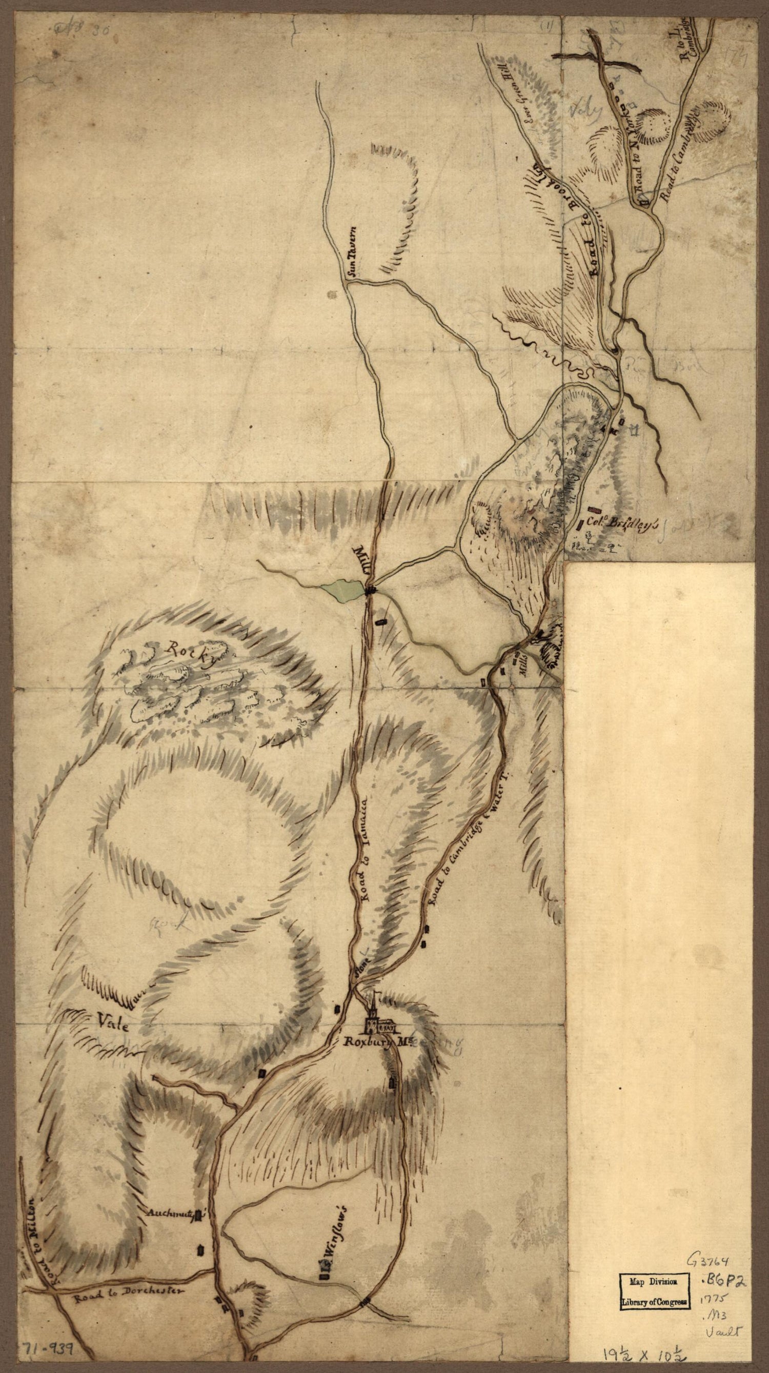 This old map of Map of the Environs of Roxbury Showing Roads to Jamaica, Cambridge, Dorchester, Milton, Etc from 1775 was created by William Browne, Henry De Berniere in 1775