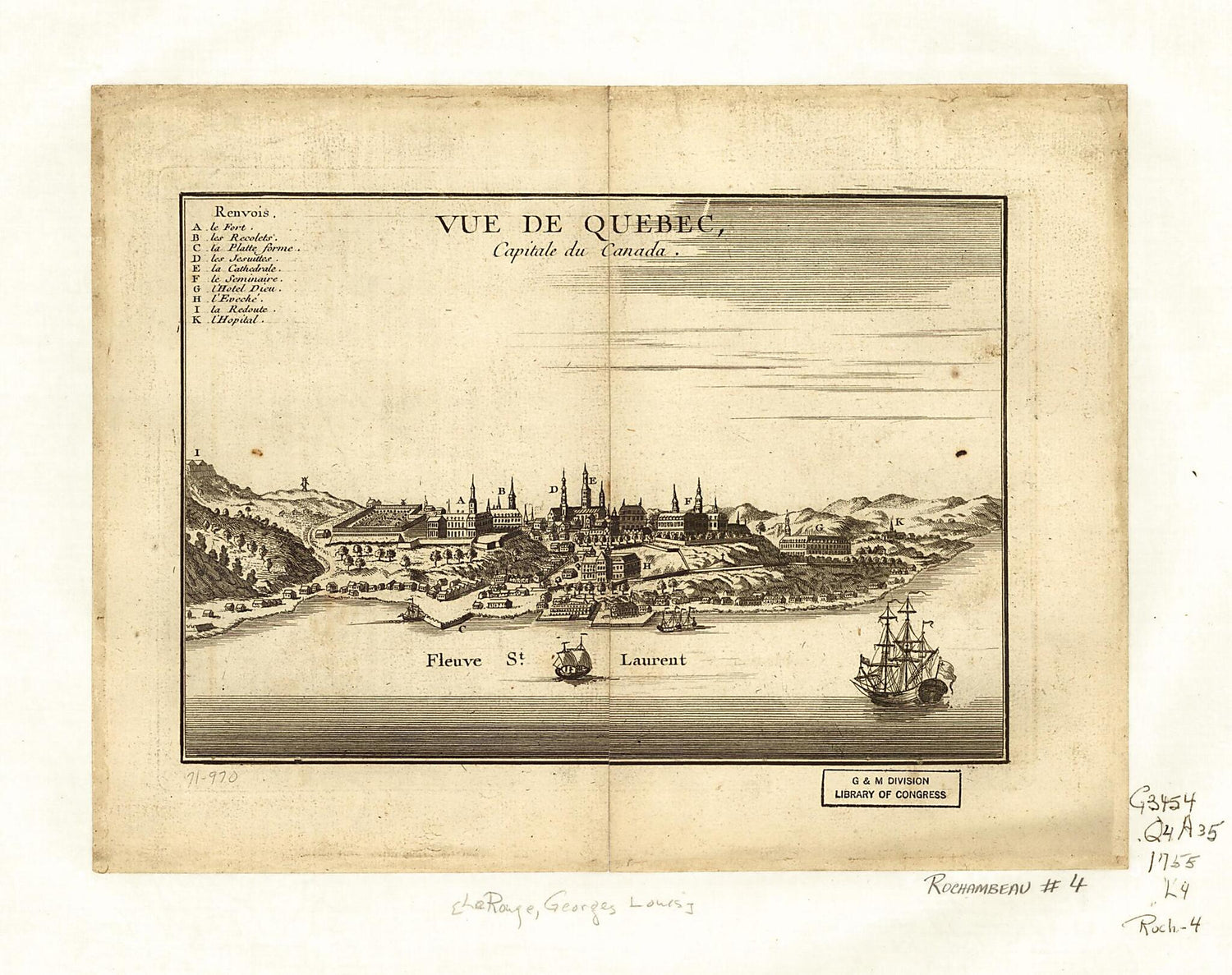 This old map of Vue De Quebec, Capitale Du Canada from 1755 was created by  Louis in 1755