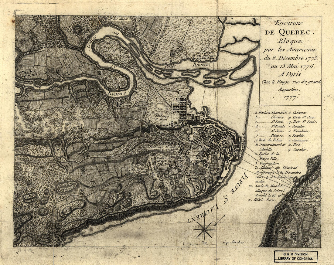 This old map of Environs De Quebec: Bloque Par Les Americains Du 8. Decembre 1775 Au 13. Mai 1776 from 1777 was created by  Louis in 1777
