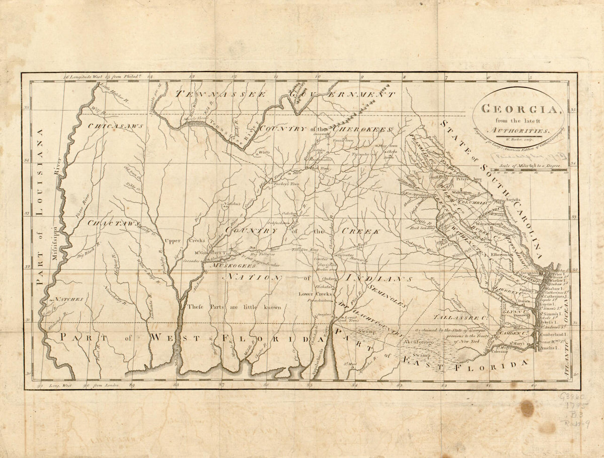 Georgia, from the Latest Authorities 1795 by Relic Map Company