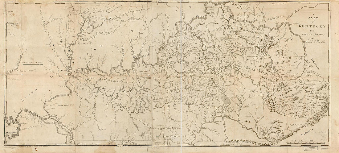 This old map of A Map of Kentucky from Actual Survey from 1793 was created by Elihu Barker, Mathew Carey in 1793