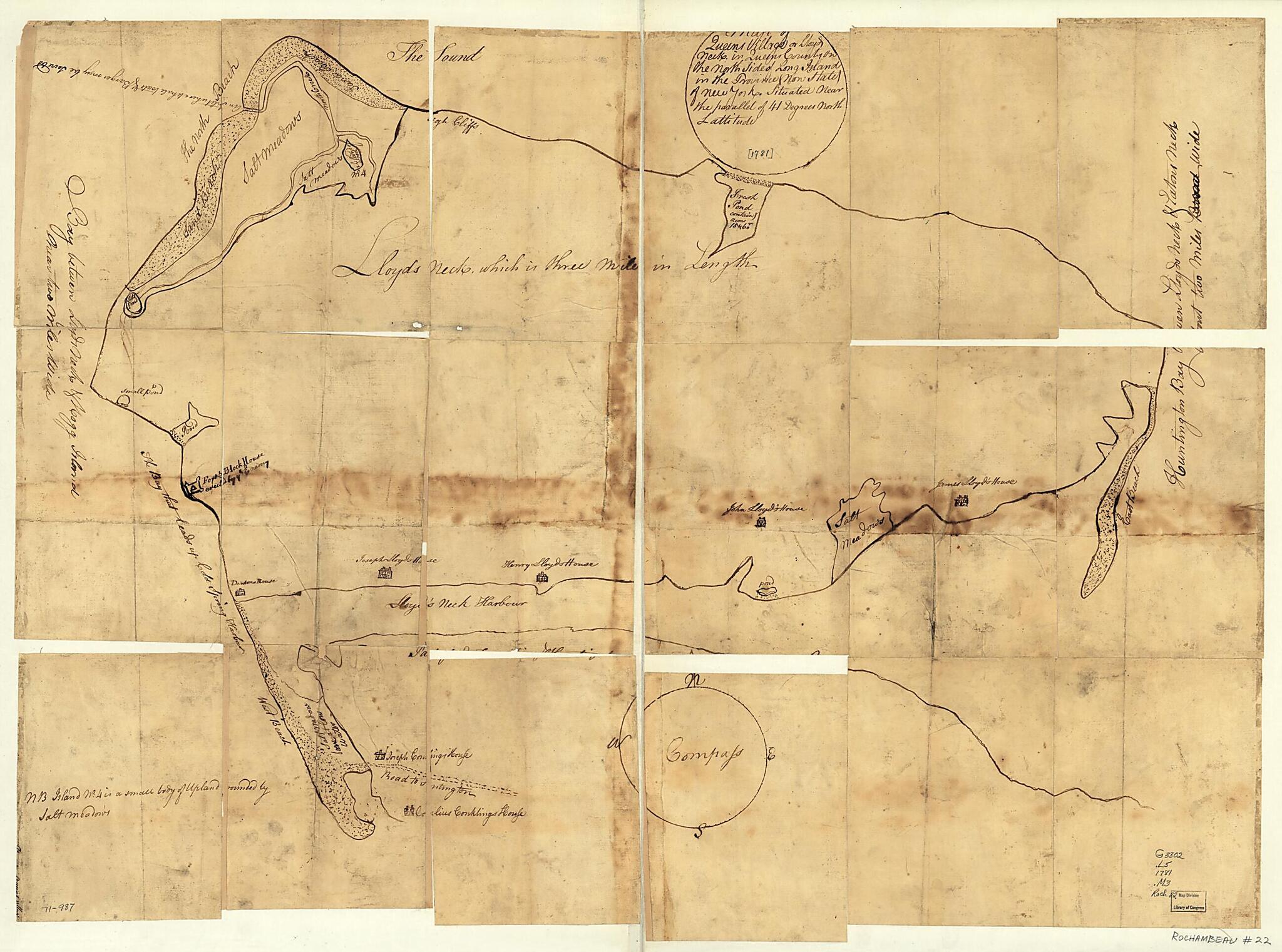 This old map of Map of Queens Village Or Lloyd Neck In Queens County On the North Side of Long Island In the Province (now State) of New York. Situated Near the Parallel of 41 Degrees North Lattitude from 1781 was created by  in 1781