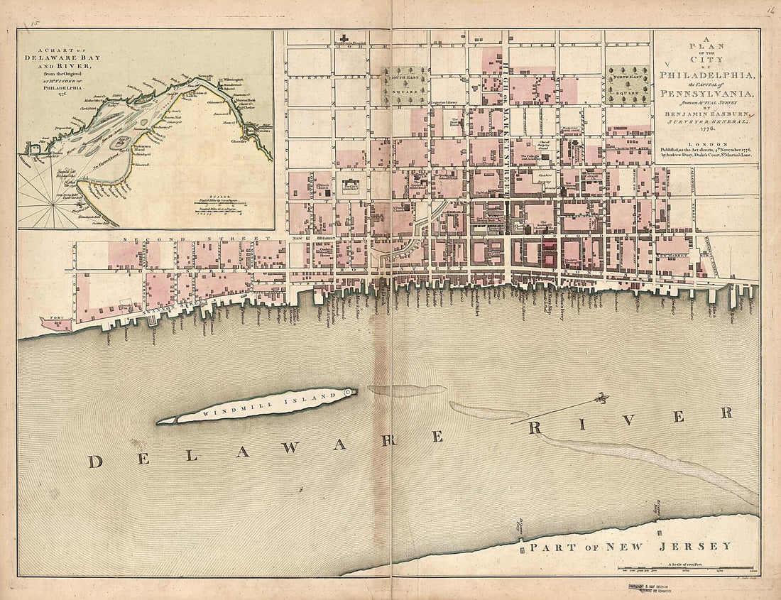 This old map of A Plan of the City of Philadelphia, the Capital of Pennsylvania, from an Actual Survey from 1776 was created by Peter André, Andrew Dury, Benjamin Easburn in 1776