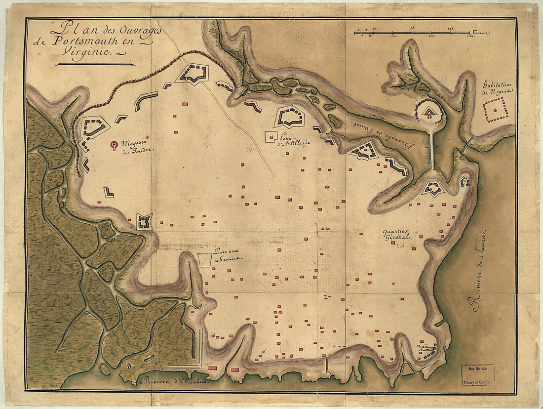 This old map of Plan Des Ouvrages De Portsmouth En Virginie from 1781 was created by  in 1781