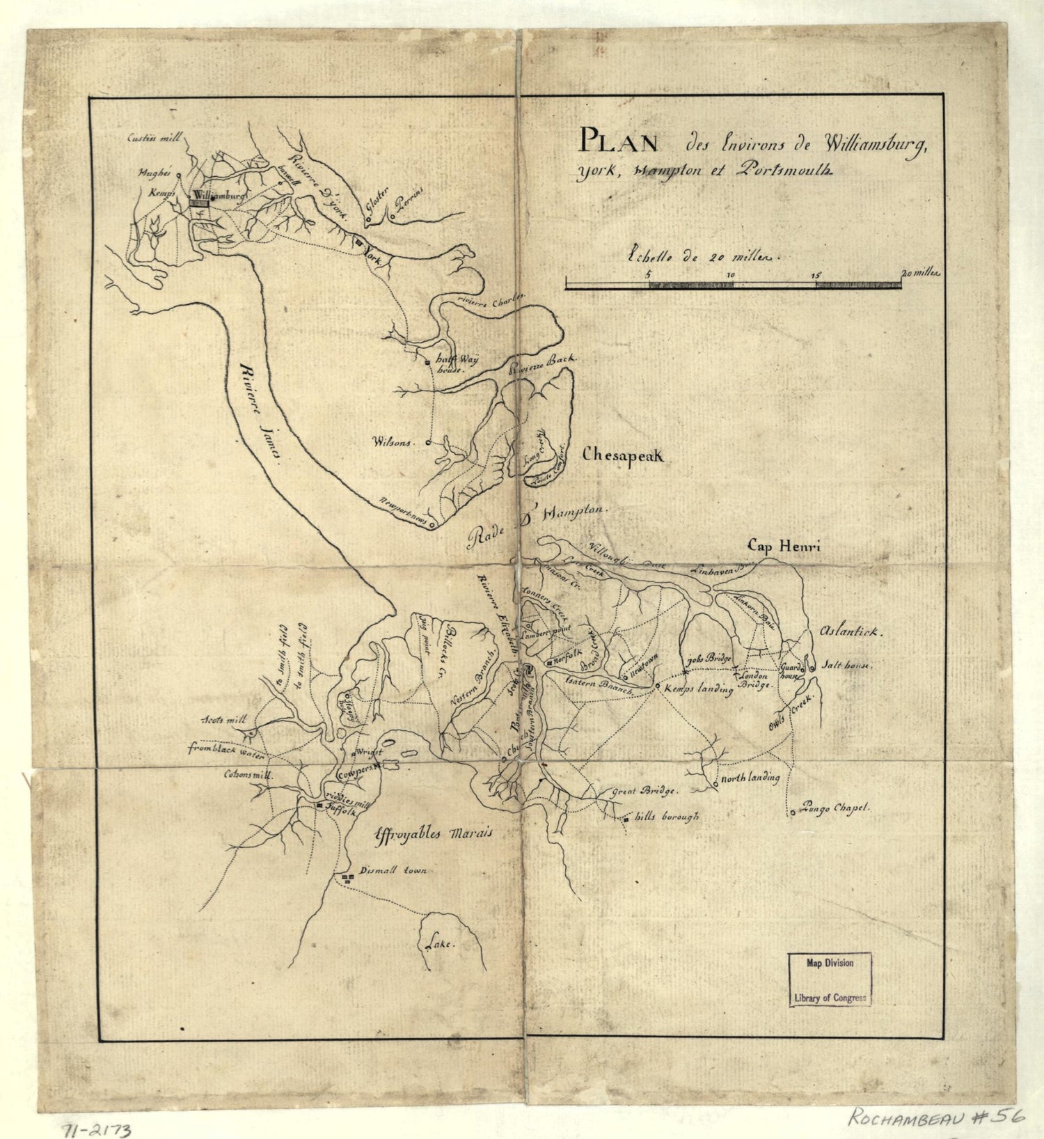 This old map of Plan Des Environs De Williamsburg, York, Hampton, Et Portsmouth from 1781 was created by  in 1781