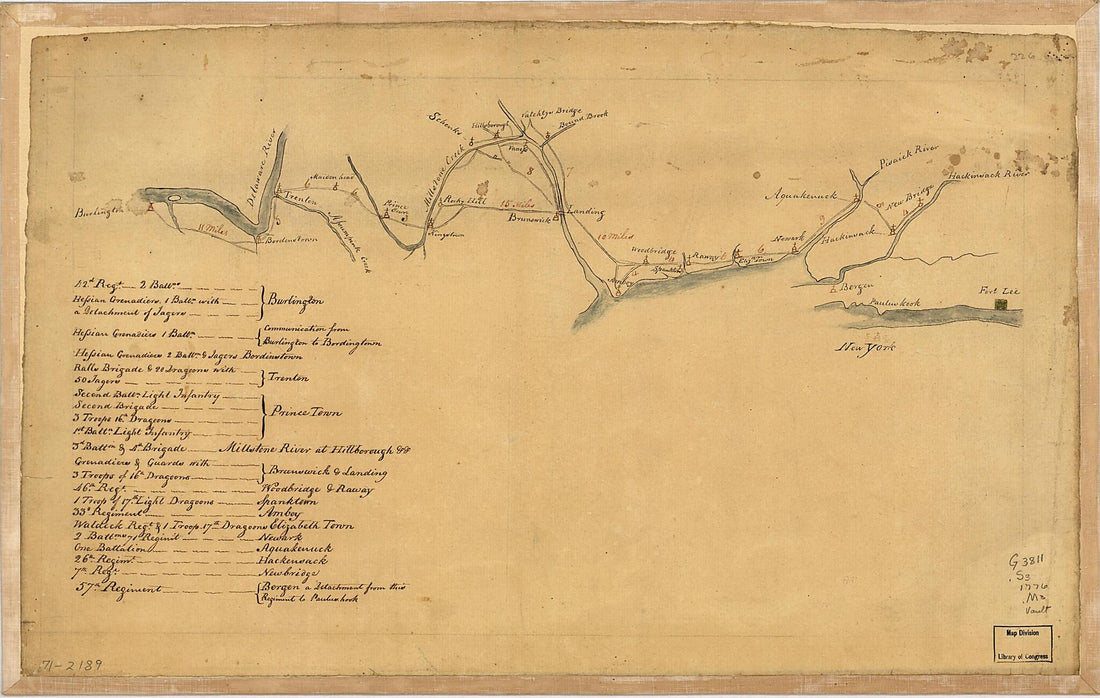 This old map of Map of British Outposts Between Burlington and New Bridge, New Jersey, December from 1776 was created by  in 1776