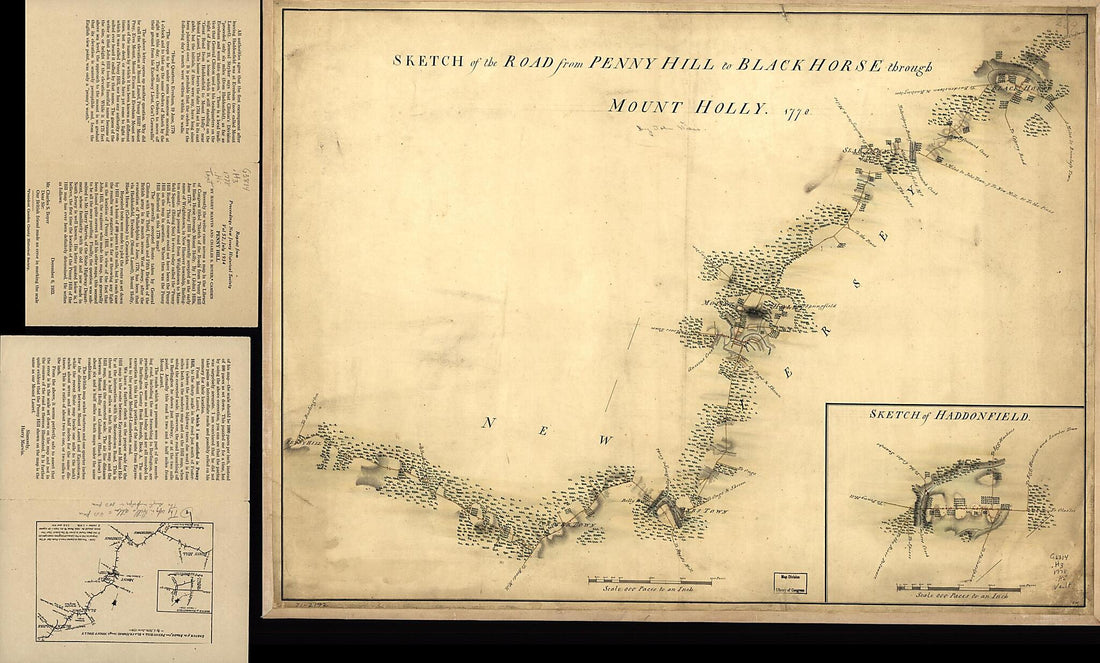 This old map of Sketch of Haddonfield. Sketch of the Road from Penny Hill to Black Horse Through Mount Holly, from 1778 was created by John Hills in 1778