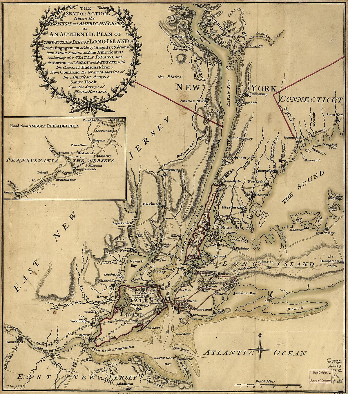 The Seat of Action, Between the British and American Forces; Or, an Authentic Plan of the Western Part of Long Island, With the Engagement of the 27th August 1776 Between the King&