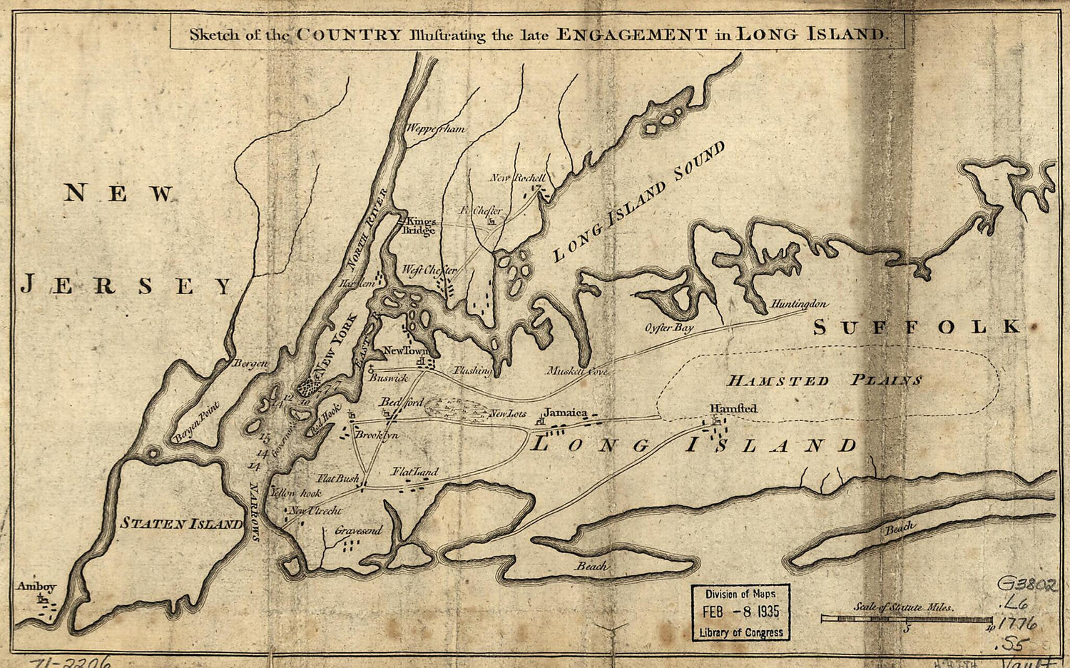 This old map of Sketch of the Country Illustrating the Late Engagement In Long Island from 1776 was created by  in 1776