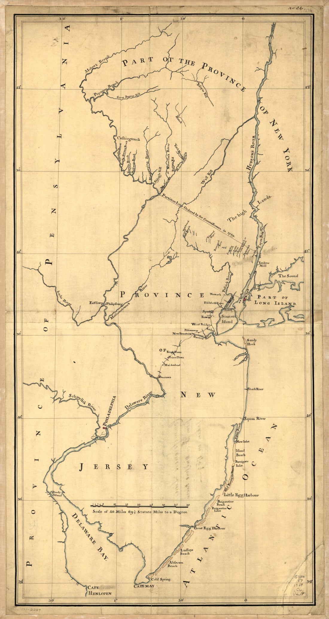 This old map of New York &amp; New Jersey Commissioners Line from 41⁰ On Hudson&