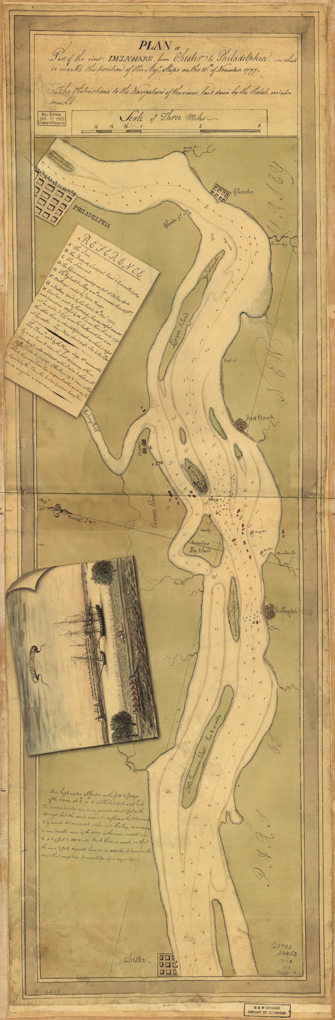 This old map of Plan of Part of the River Delaware from Chester to Philadelphia, In Which Is Mark&