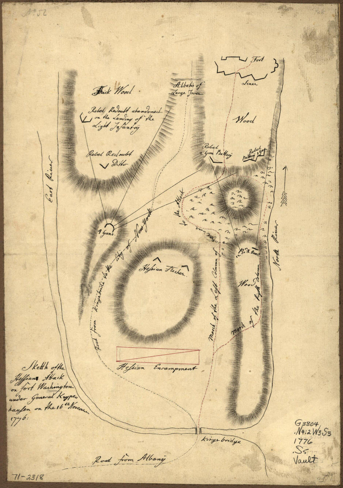 This old map of Sketth sic of the Hessian Attack On Fort Washington Under General Knypehausen On the 16th November from 1776 was created by  in 1776