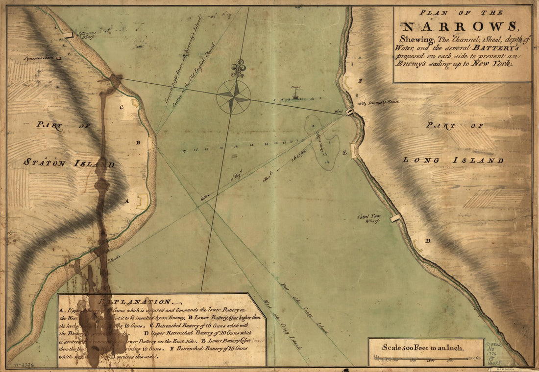 This old map of Plan of the Narrows, Shewing the Channel, Shoal, Depth of Water, and the Several Battery&