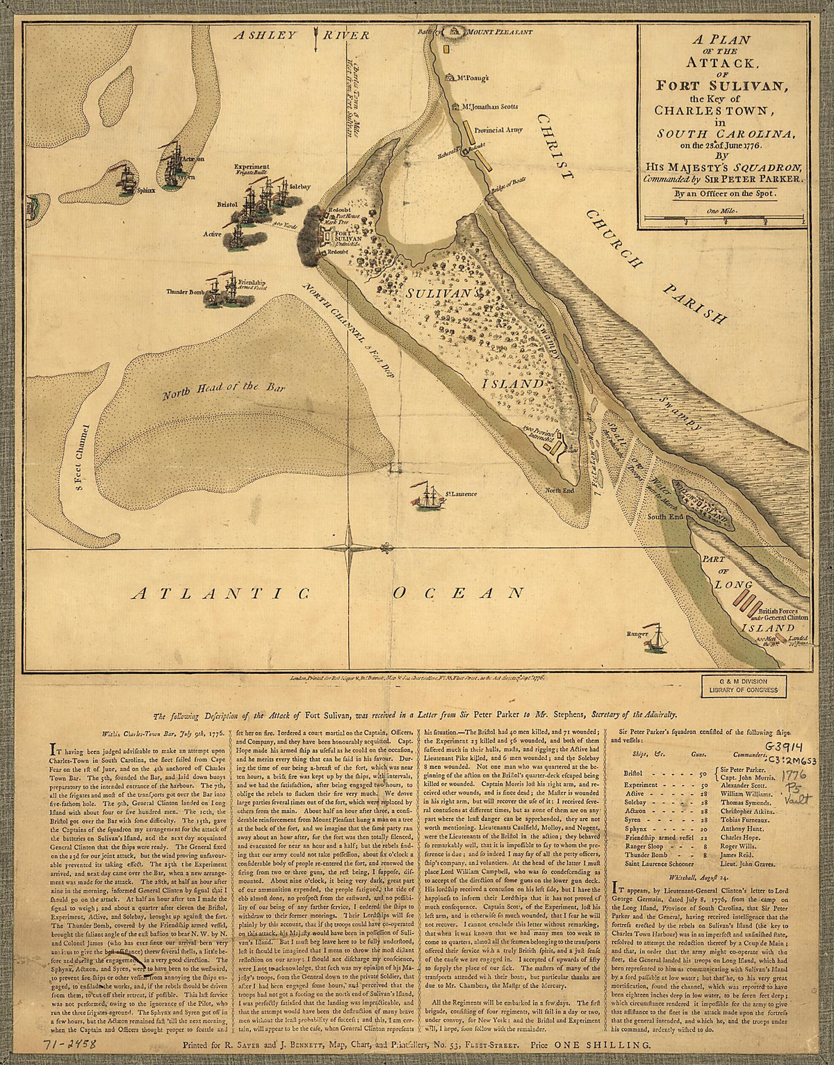 A Plan of the Attack of Fort Sulivan, the Key of Charlestown, In South Carolina, On the 28th. of June 1776. by His Majesty&