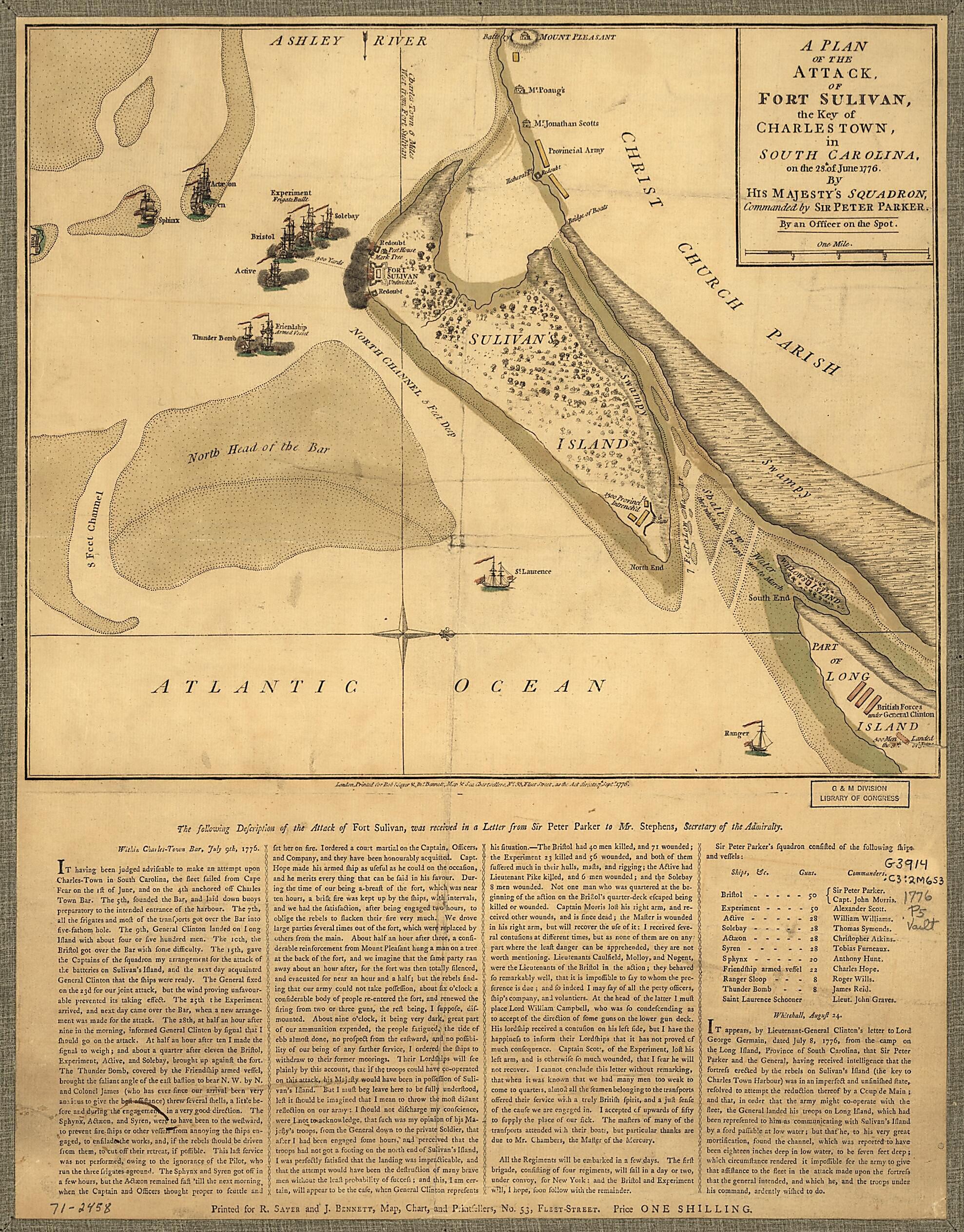 This old map of A Plan of the Attack of Fort Sulivan, the Key of Charlestown, In South Carolina, On the 28th. of June from 1776. by His Majesty&