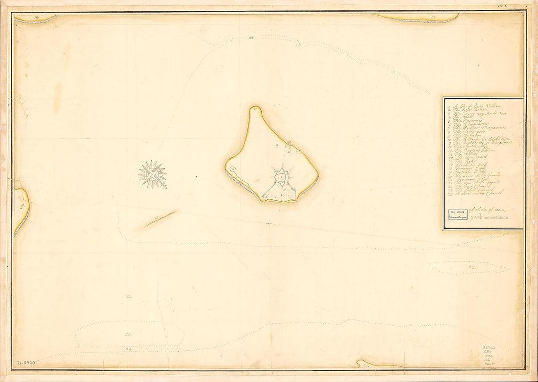 This old map of Castle William &amp; Vicinity from 1736 was created by A. Roller in 1736