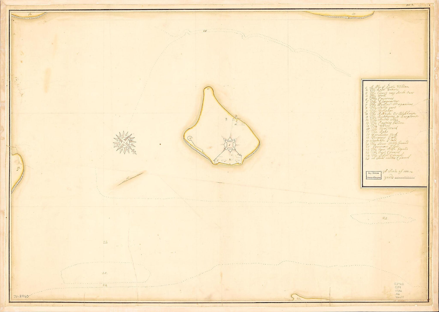 This old map of Castle William &amp; Vicinity from 1736 was created by A. Roller in 1736