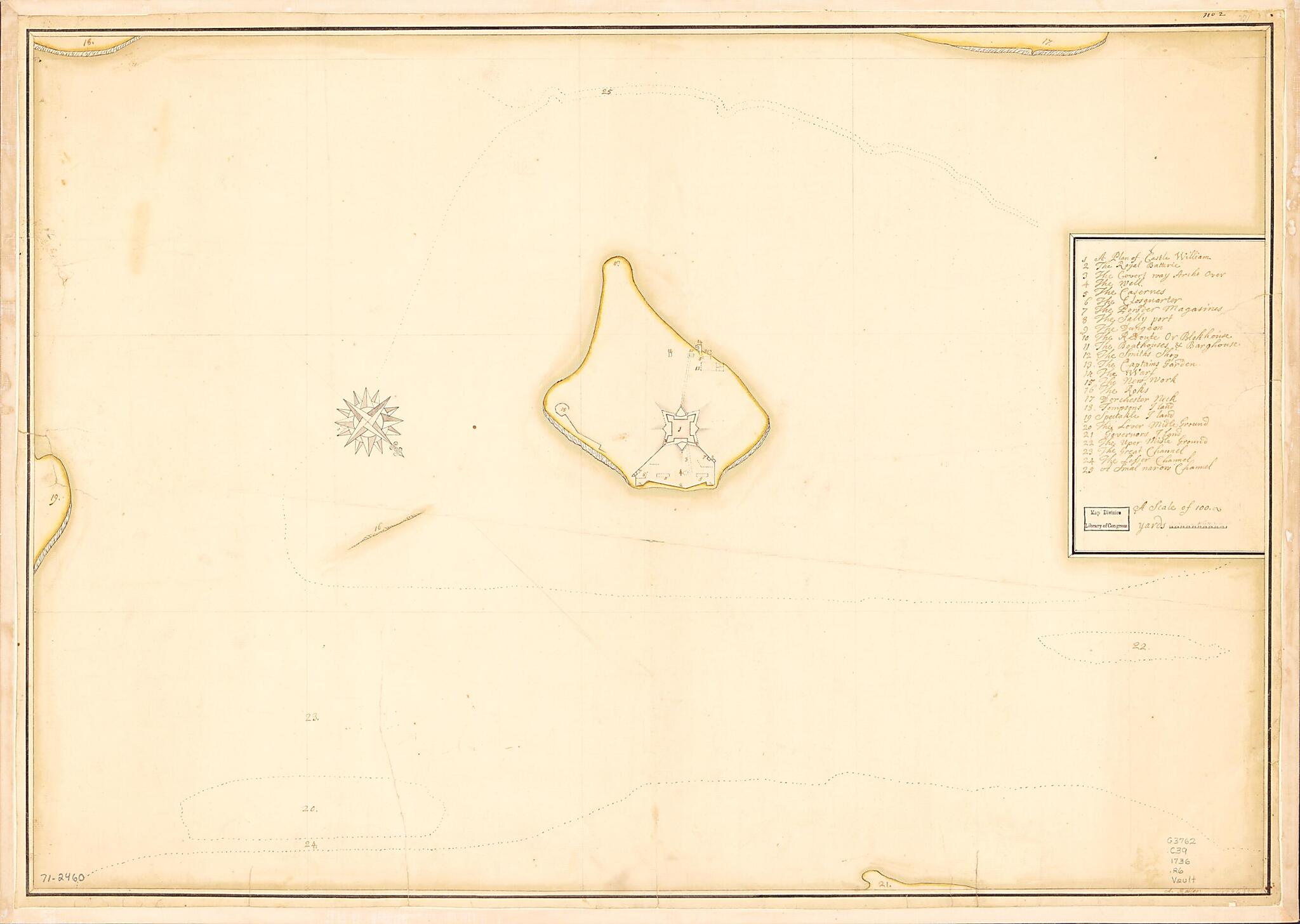 This old map of Castle William &amp; Vicinity from 1736 was created by A. Roller in 1736